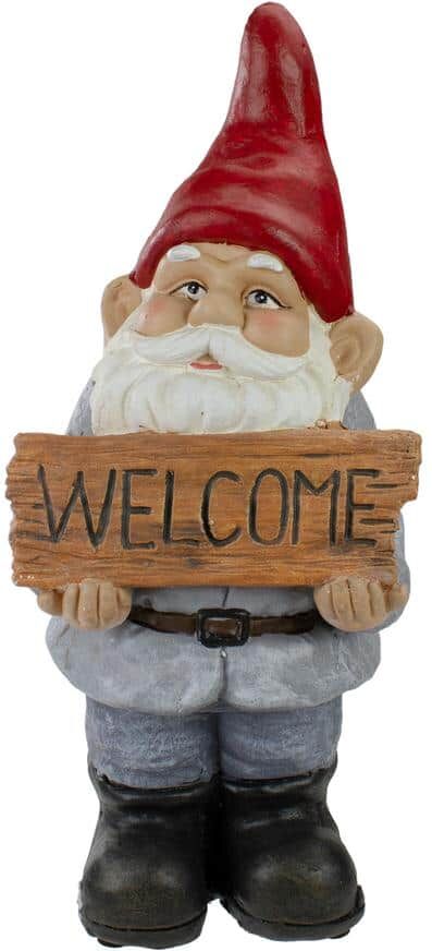 Northlight 17 in. Gnome With Welcome Sign Outdoor Garden Statue