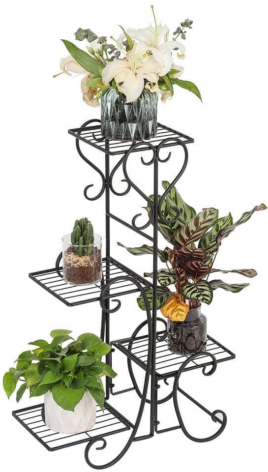 Cisvio 4 Potted Square Flower Metal Shelves Plant Pot Stand Decoration for Indoor Outdoor Garden Black