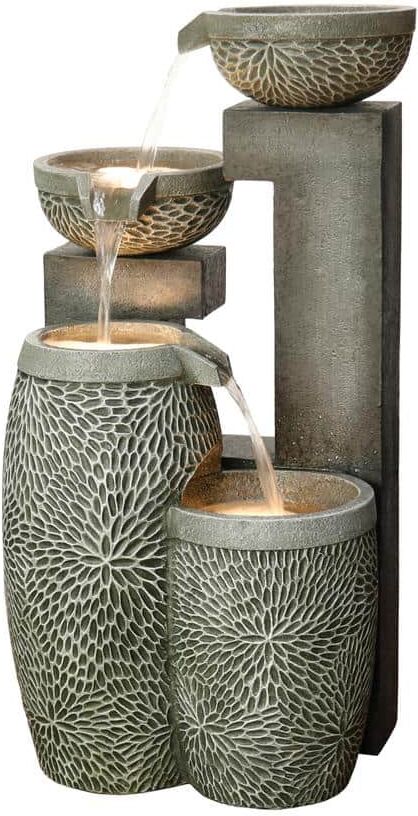 HI-LINE GIFT LTD. 4 Tiers Modern Cascading Water Fountain Outdoor with Warm White LEDS