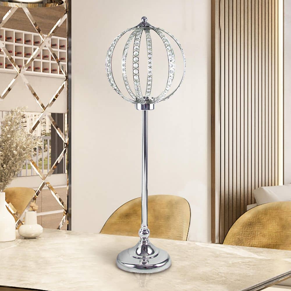 Large Silver Crystal Bead Decorative Ball Accent Piece Centerpiece Stand 38.25 in.