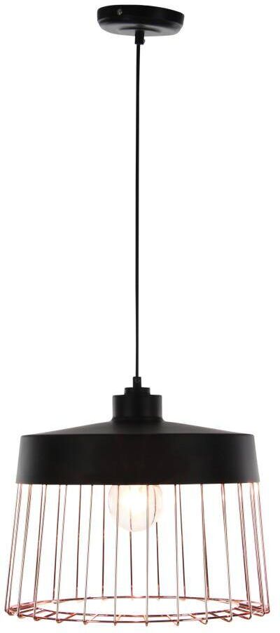 Litton Lane Industrial 1-Light Drum-Shaped Iron Grid Shade with Rose Gold Accents