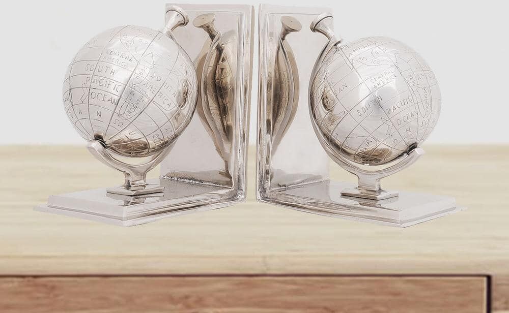 HomeRoots Dahlia Abstract Alum Globe Bookend (Set of 2)