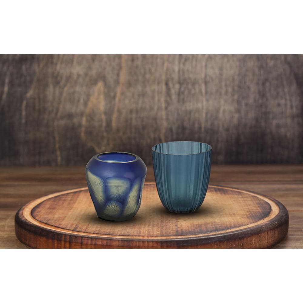 Creative Labs Blue Glass Votive Candle Holder (Set of 2)