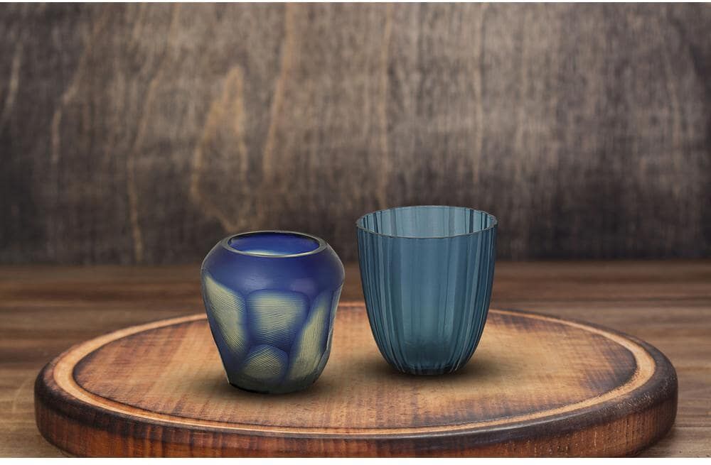 Creative Labs Blue Glass Votive Candle Holder (Set of 2)