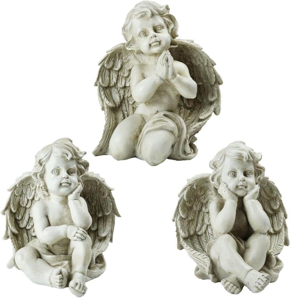 Northlight Set of 3 Gray Sitting Cherub Angel Outdoor Garden Statues 11 in.