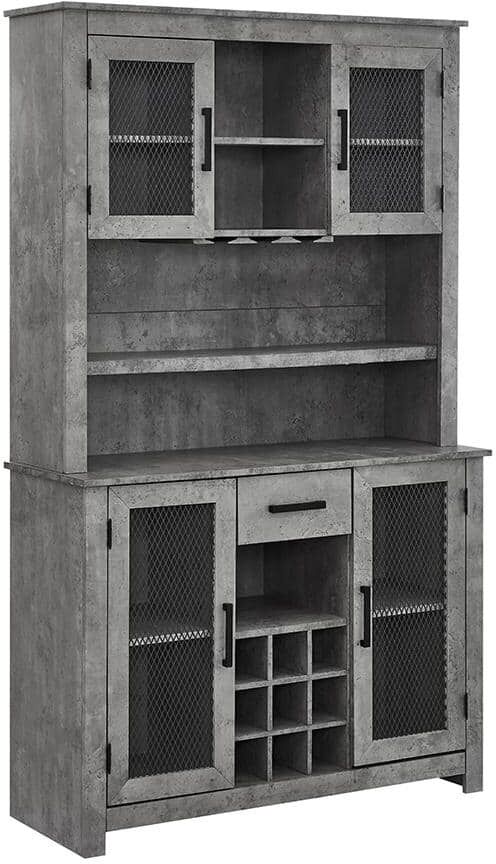 Home Source Industries Home Source Jill Zarin Tall Bar Cabinet in Concrete with Mesh Doors