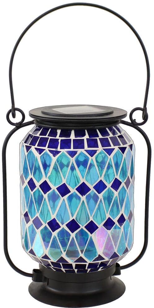 Sunnydaze Decor Sunnydaze 8.50 in. Cool Blue Mosaic Glass Solar LED Lantern