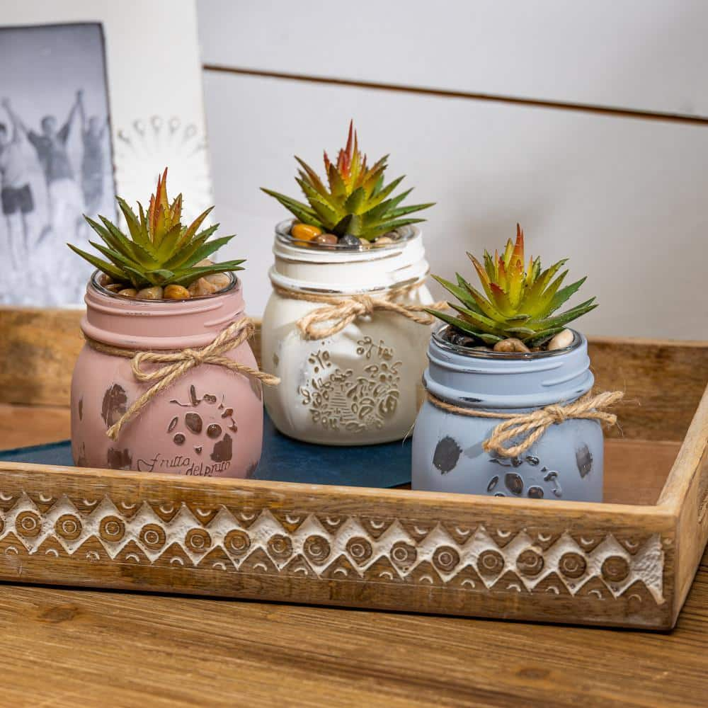 5 in. H Succulents Mason Jar (Set of 3)