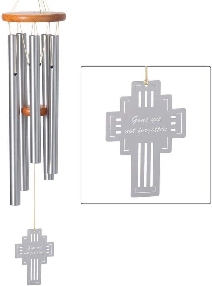 WOODSTOCK CHIMES Signature Collection Wind Chimes of Remembrance 26 in. Not Forgotten Silver Outdoor Patio Home Decor RMNF