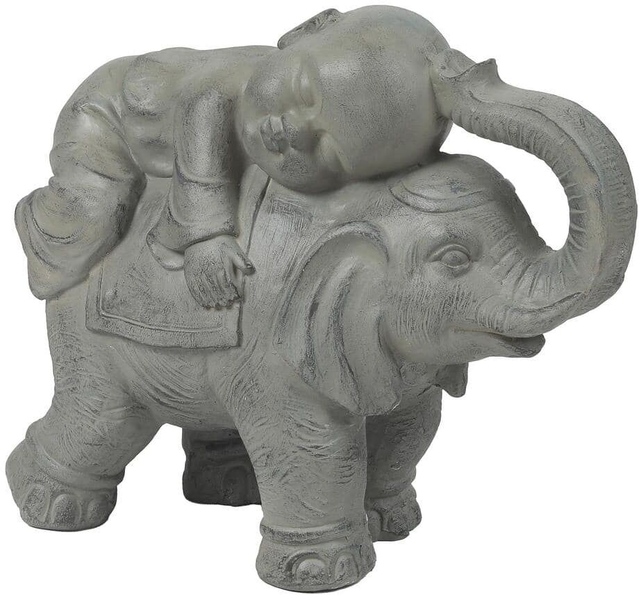 LuxenHome Gray MgO Buddha Monk and Elephant Garden Statue