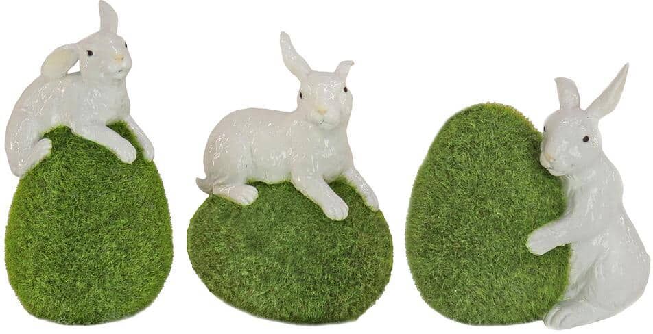 National Tree Company White Bunny with Green Moss Egg (Set of 3)