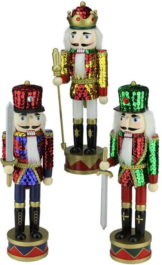 Northlight 14 in. Wooden Sequin Jacket Christmas Nutcracker Set of 3