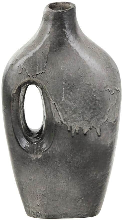 Litton Lane Gray Marble Inspired Paper Mache Decorative Vase with Cutout Handle