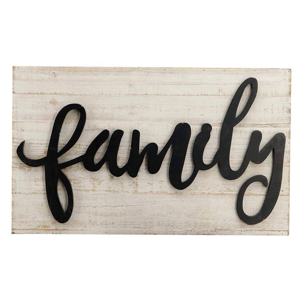 PARISLOFT Family 3D Black Lettering and Whitewashed Wood Plaque Wall Decorative Sign