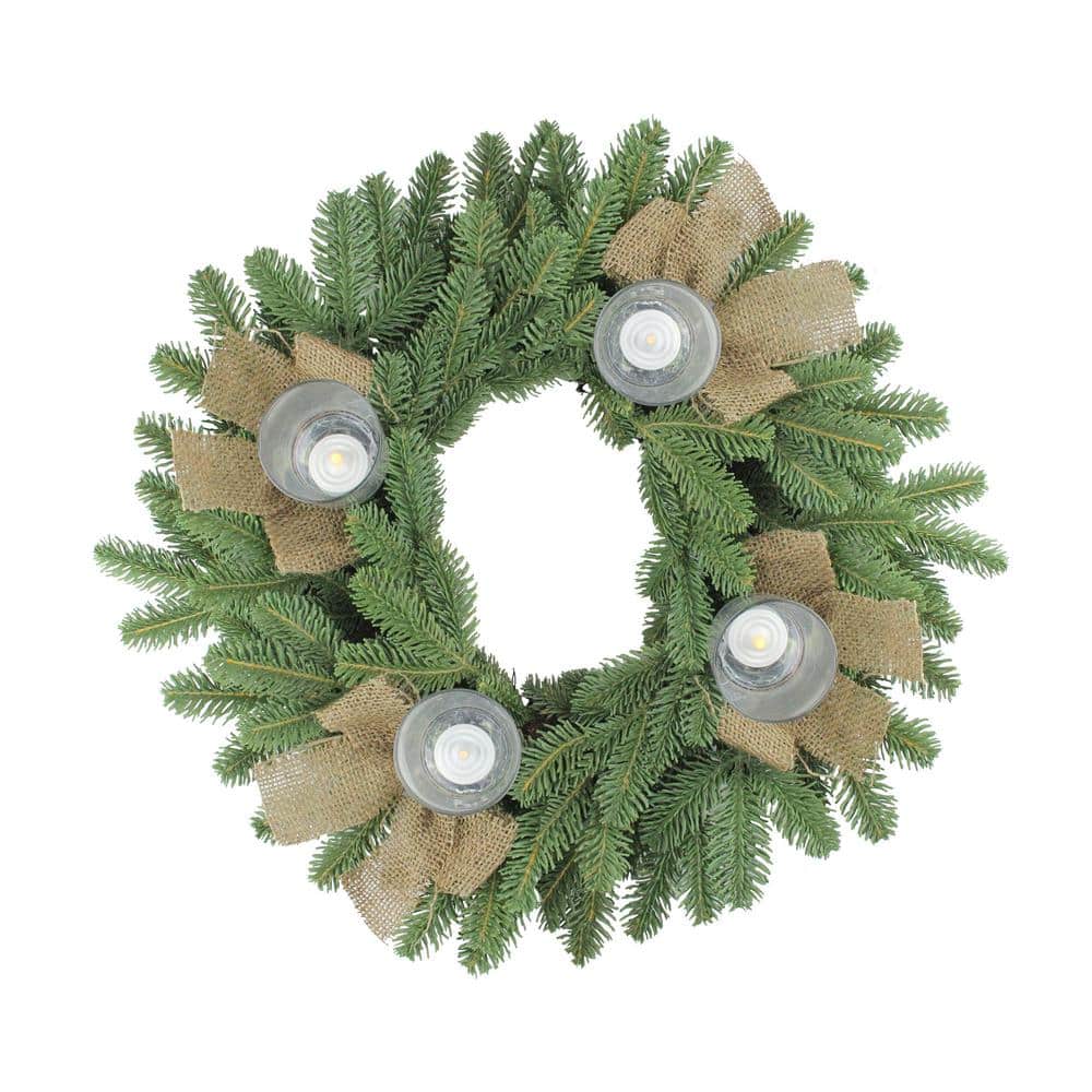 Allstate 21 in. Artificial Pine and Burlap Votive Candle Holder