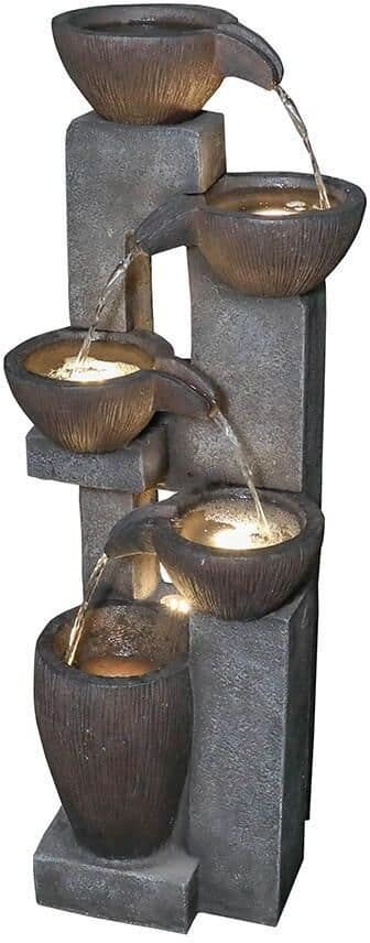 Watnature Resin Indoor Outdoor Garden Fountains w/LED Lights - 39 in. Waterfall Fountain for Garden Patio Yard Art Decor 5-Tiers