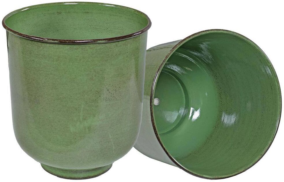 Sunnydaze Decor Vivian Metal Outdoor Planter - Jade Molten Glaze - (Set of 2)