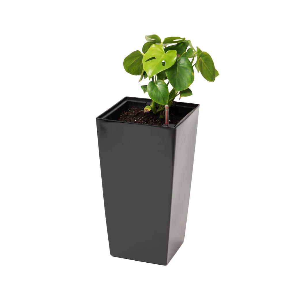 XBRAND 22.4 in. H Black Plastic Self Watering Indoor Outdoor Square Planter Pot Tall Decorative Gardening Pot Home Decor Accent