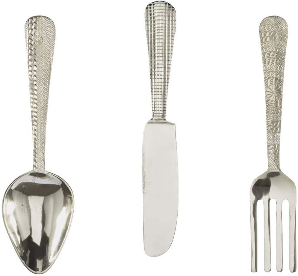 Litton Lane Aluminum Silver Knife, Spoon and Fork Utensils Wall Decor (Set of 3)