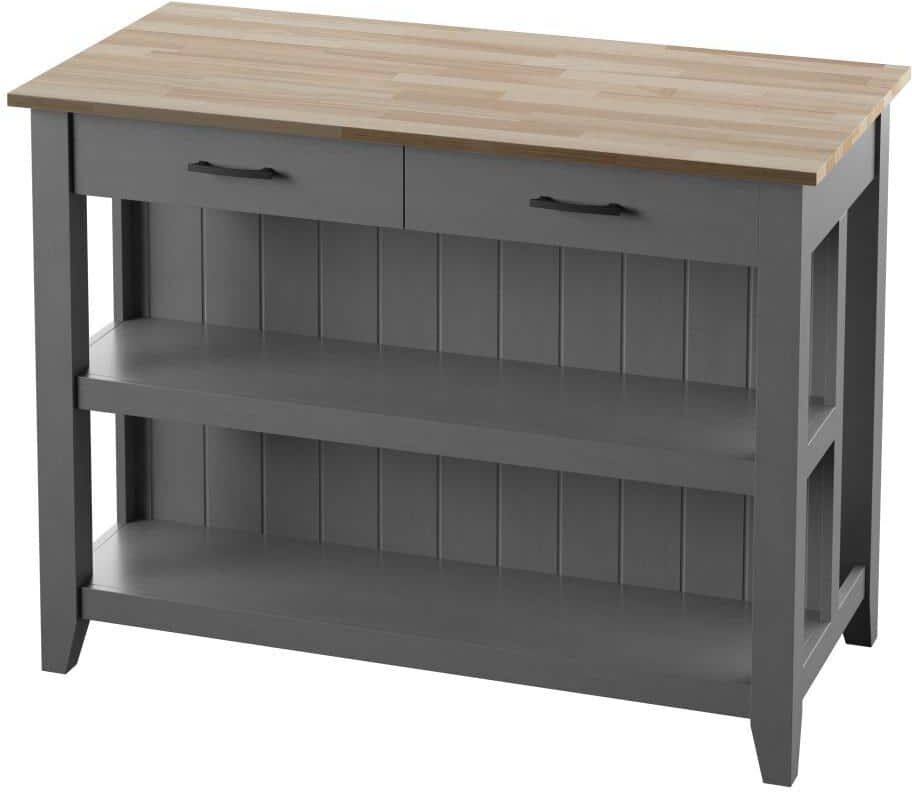 Twin Star Home Antique Gray Kitchen Island with Open Shelves