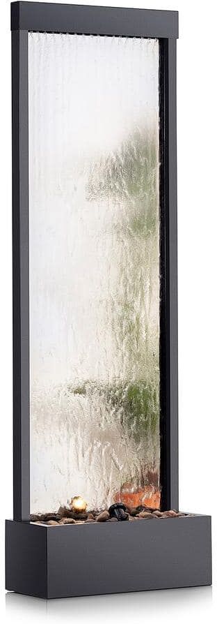 Alpine 72 in. Tall Indoor/Outdoor Mirror Zen Waterfall Fountain with Stones and Lights, Silver