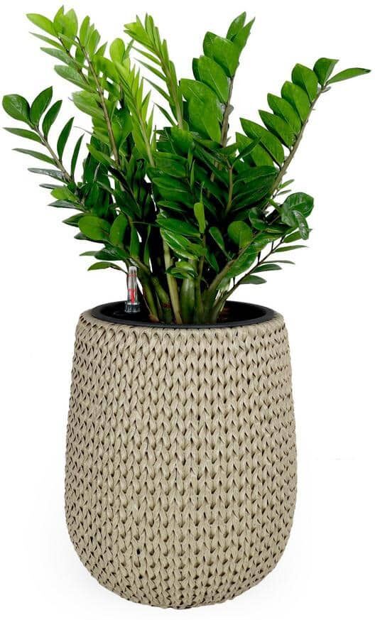 AUTMOON 17.3 in. Self-watering Wicker Planter Garden Decoration Pot, Beige