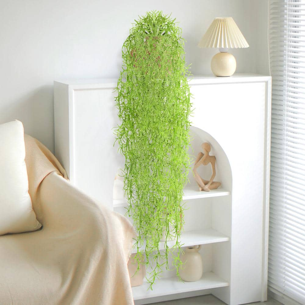 34 in. Light Green Artificial Spanish Moss Hanging Air Plant Greenery Foliage Bush (Set of 2)