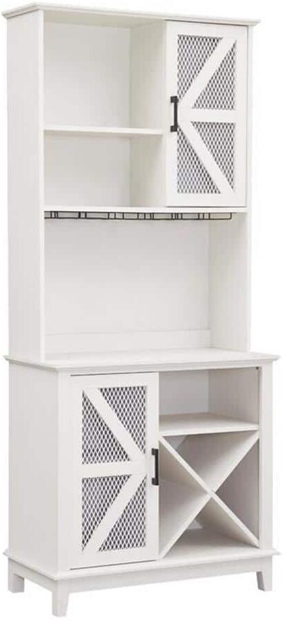 Home Source Industries Home Source White Kitchen Pantry Microwave Stand with Open-Shelves and Wine Rack