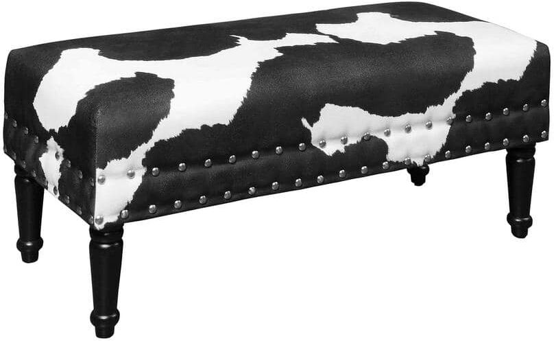 Convenience Concepts Designs 4-Comfort Black Faux Cowhide Bench with Nailheads 23 in. H x 40 in. W x 17 in. D