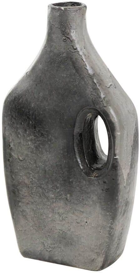 Litton Lane Gray Marble Inspired Paper Mache Decorative Vase with Cutout Handle