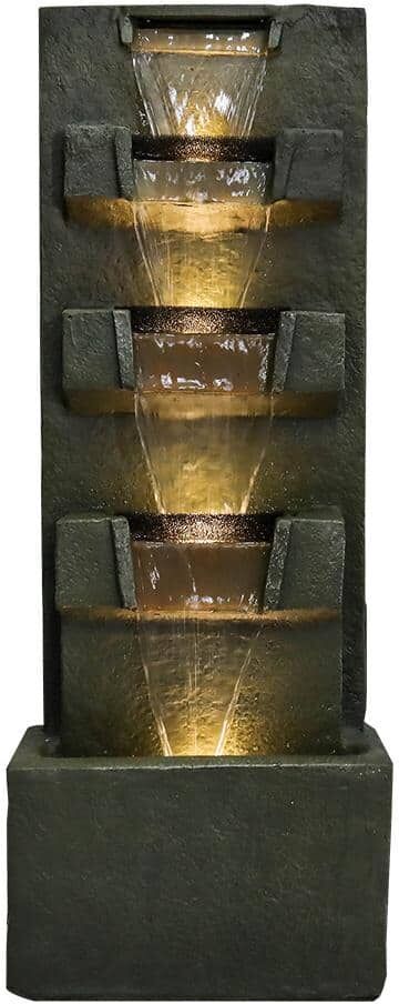 Siavonce 39.3 in. H Concrete Modern Water Fountain with LED Lights for Home Garden Backyard Decor