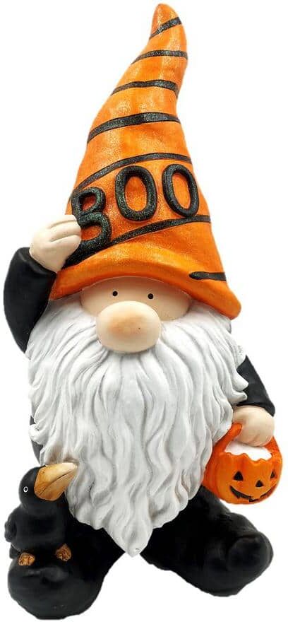 Zaer Ltd. International 21 in. Tall Halloween Gnome Wizard Holding Pumpkin Basket and Orange Boo Hat