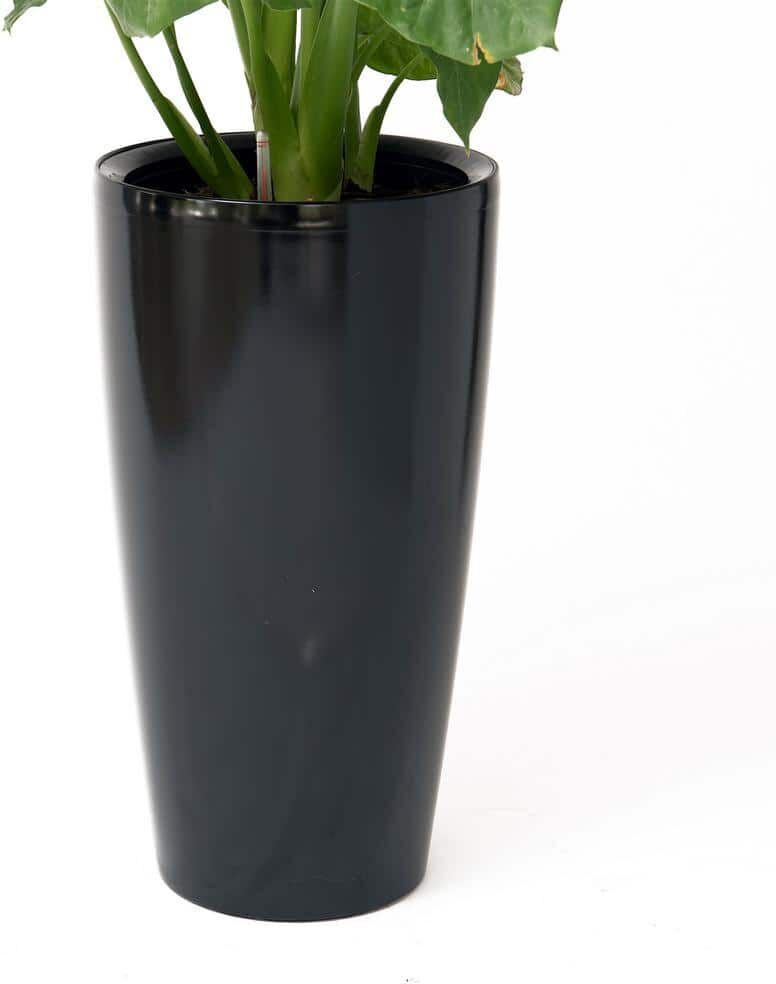 XBRAND 29.5 in. H Black Plastic Self Watering Indoor Outdoor Tall Round Planter Pot Decorative Gardening Pot Home Decor Accent