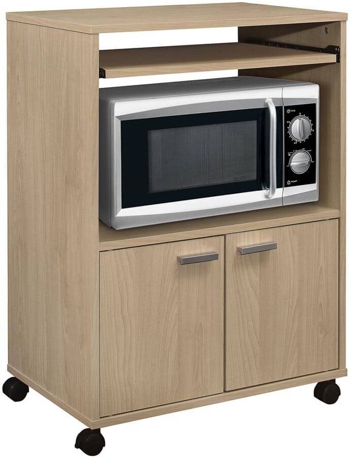 Signature Home SignatureHome Byron Beech Finish 2-Door Kitchen Microwave Cart With 4 Wheels 2 Lockable and 2 Castors. (24Lx16Wx32H)