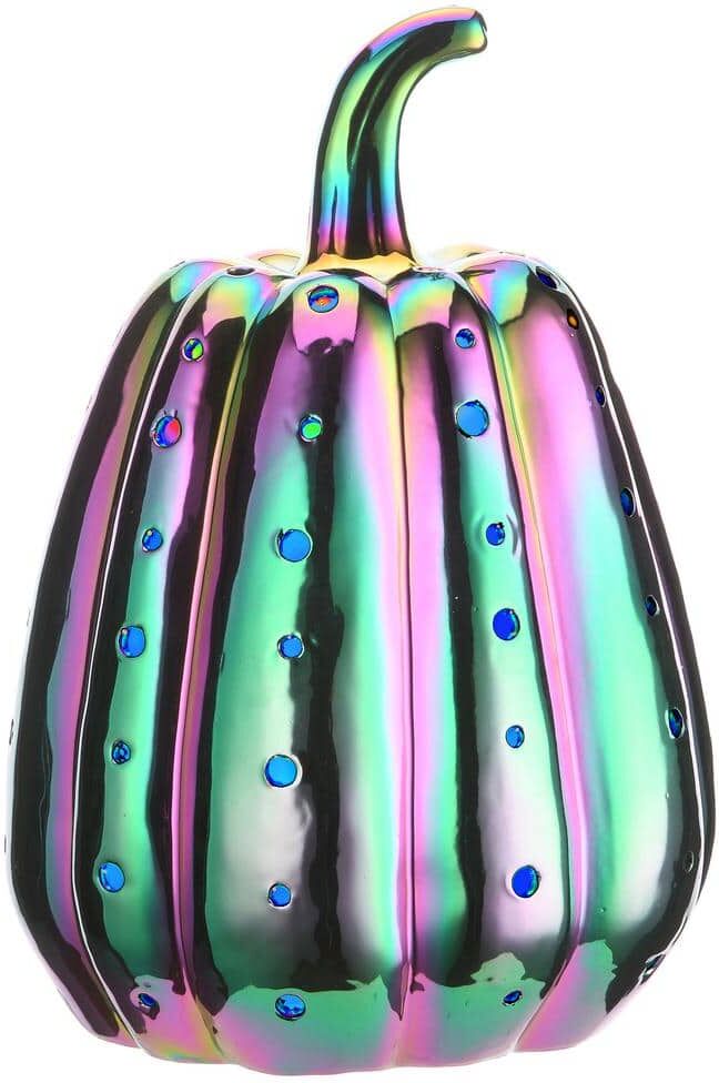 National Tree Company 14 in. LED Lit Iridescent Pumpkin Decor, Battery Operated