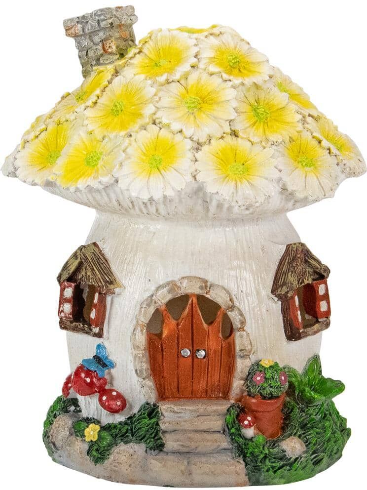 Northlight 7.25 in. Solar Lighted Flower House Outdoor Garden Statue