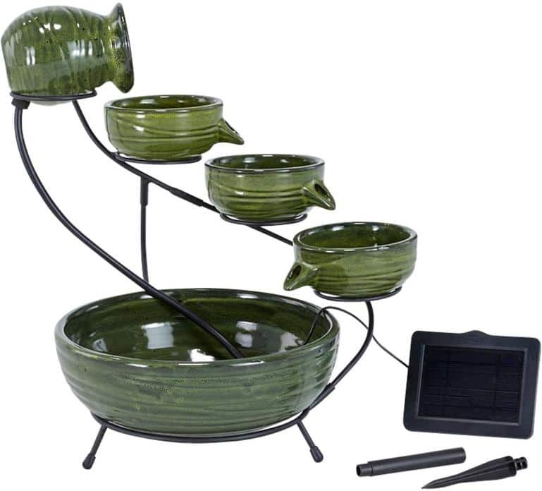 Smart Solar Ceramic Solar Cascade Fountain with Green Bamboo Finish