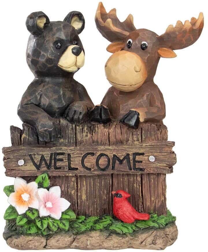 Northlight 9.5 in. Black Bear and Moose Outdoor Garden in. Welcome in. Sign