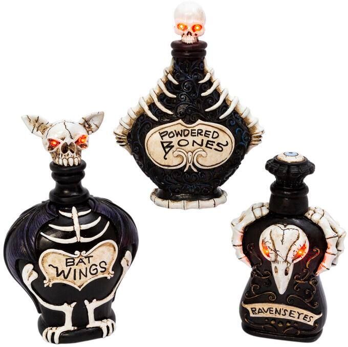 GERSON INTERNATIONAL Battery Operated Lighted Resin Halloween Potion Bottles (Set of 3)