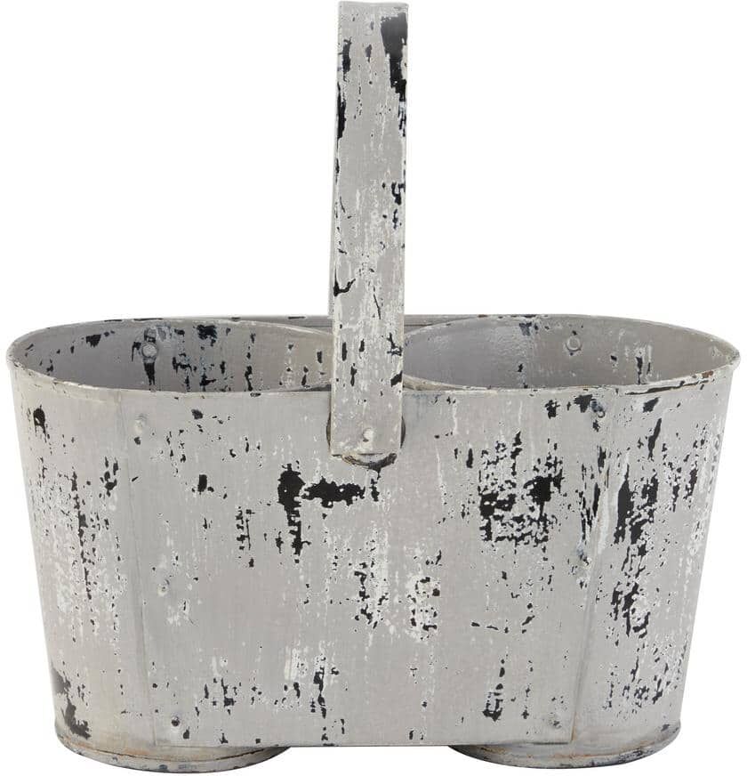 Litton Lane 13 in. H x 12 in. W White Metal Vintage Planter