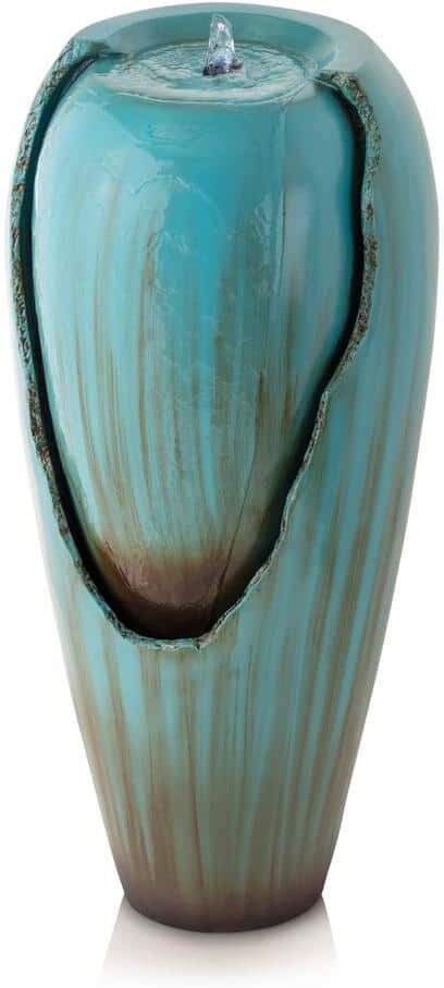 Alpine 33 in. Tall Water Jar Fountain with LED Light, Turquoise