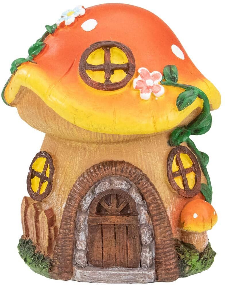 Northlight 6.25 in. Orange Mushroom House Outdoor Garden Statue