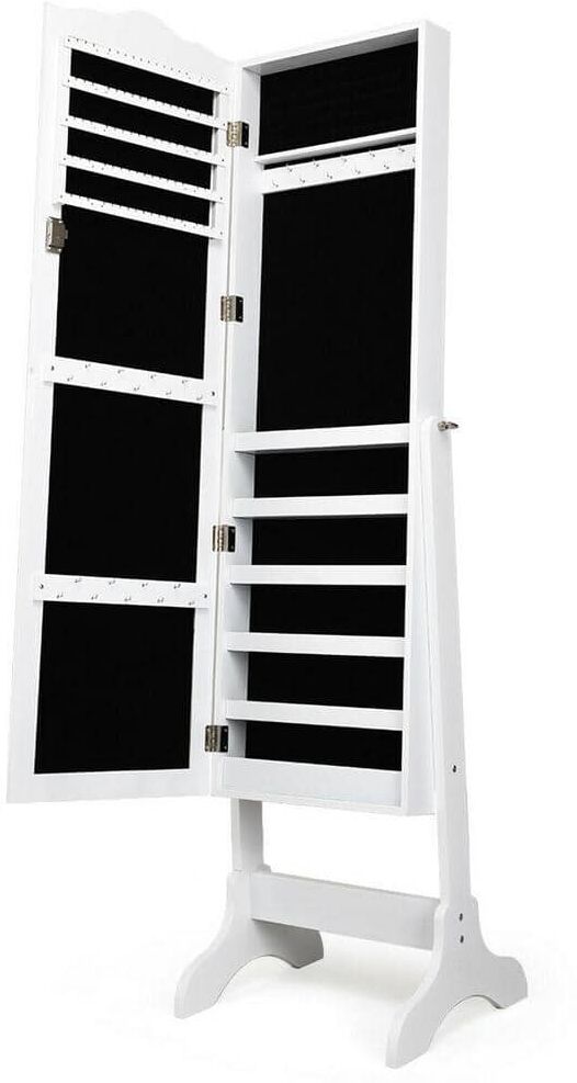 Gymax 63 in. H x 17.5 in. W x 14.5 in. D White 4-Angle Adjustable Full Length Mirror Jewelry Organizer Vanity Box