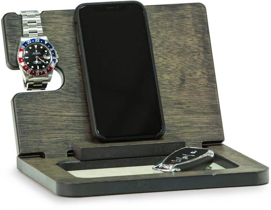 BEY-BERK Wooden Valet and Phone Charging Station