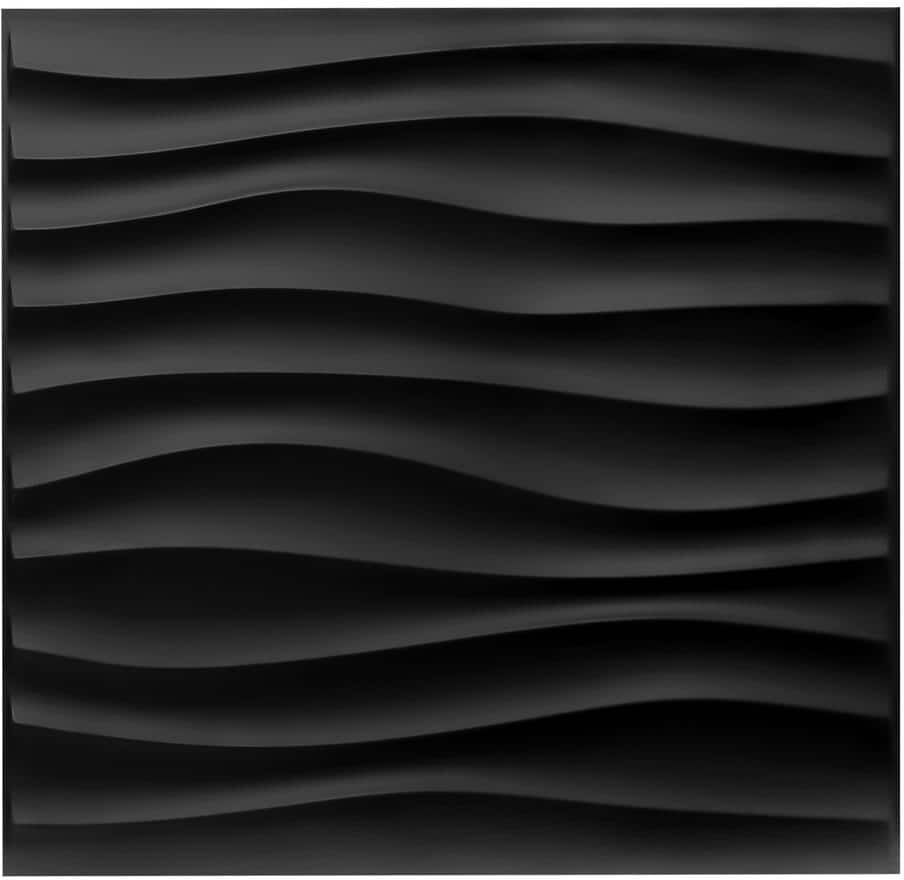 Yipscazo 1/16 in. x 19.7 in. x 19.7 in. Pure Black Wavy Shape 3D Decorative PVC Wall Panels (12-Sheets/32 sq. ft.)