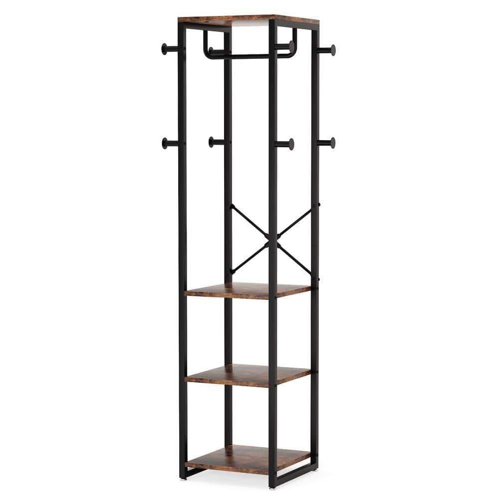 Tribesigns Cynthia Brown Coat Rack with 3 Shelves, 8 Hooks and 1 Hang Rod