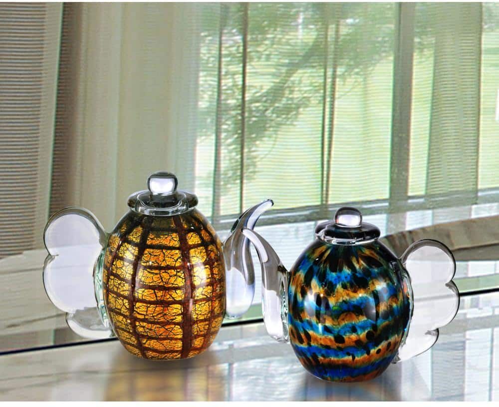 Dale Tiffany 4 in. 2-Piece Inferno Hand Blown Art Glass Round Tea Pot Sculpture with Round Shape