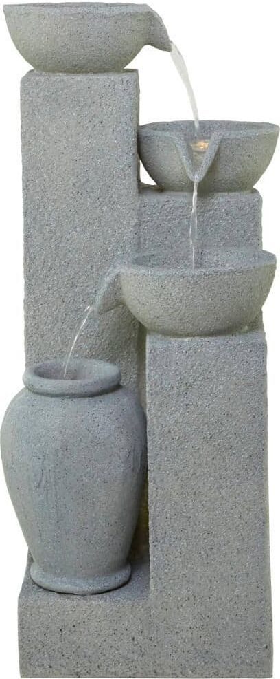 Litton Lane Light Gray Indoor and Outdoor 4-Tier Waterfall Fountain with LED Light