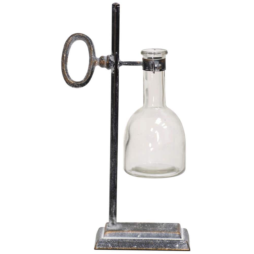 StyleCraft Key Potion Antique Iron Clear Metal Glass Table Top Sculpture