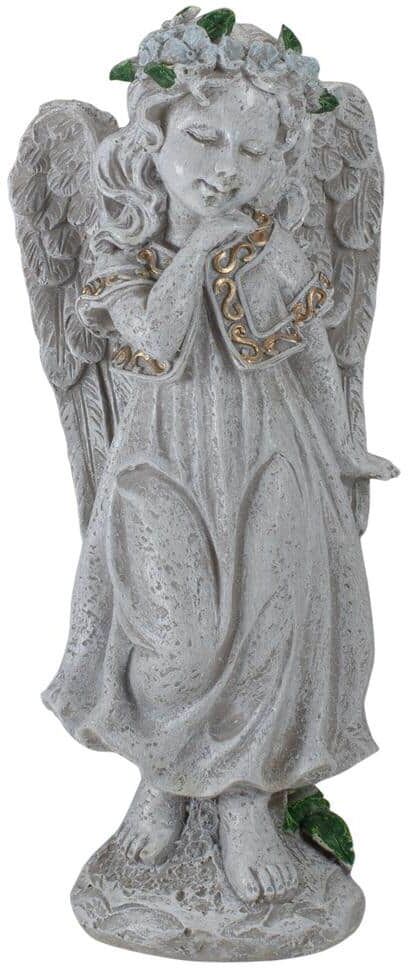 Northlight 10 in. Standing Angel with Floral Crown Outdoor Garden Statue